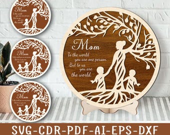 Mother's Day Sign SVG Laser Cut Files, Mother Tree Svg, Mom Svg Laser Ready Cut Download Files, Mothers Day Svg Digital, Layered Tree Svg