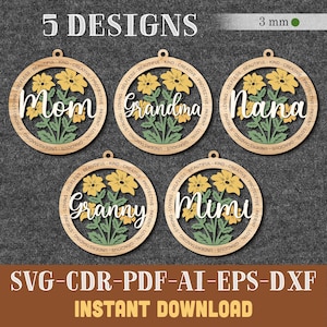 ママの飾り SVG バンドル 母の日レーザーカットファイル おばあちゃんの飾り SVG ミミ SVG レーザーファイル ナナの飾り SVG 母の日ファイル フラワーママ SVG
