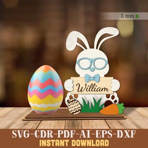 File SVG per portauova di Pasqua con coniglietto, file digitali SVG per portauova di Pasqua con nome per bambini, file digitali SVG per portauova di Pasqua con coniglio per bambini e bambine
