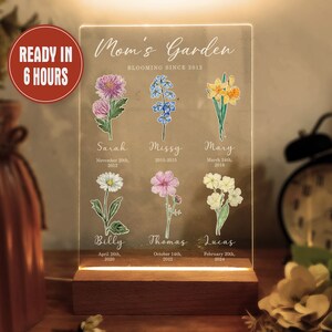 Personalized Mom&#39;s Garden Night Light, Gift For Mom, Gift Idea for Mom, Mother&#39;s Day Gift, Mom Gifts, Christmas Gift For Mom