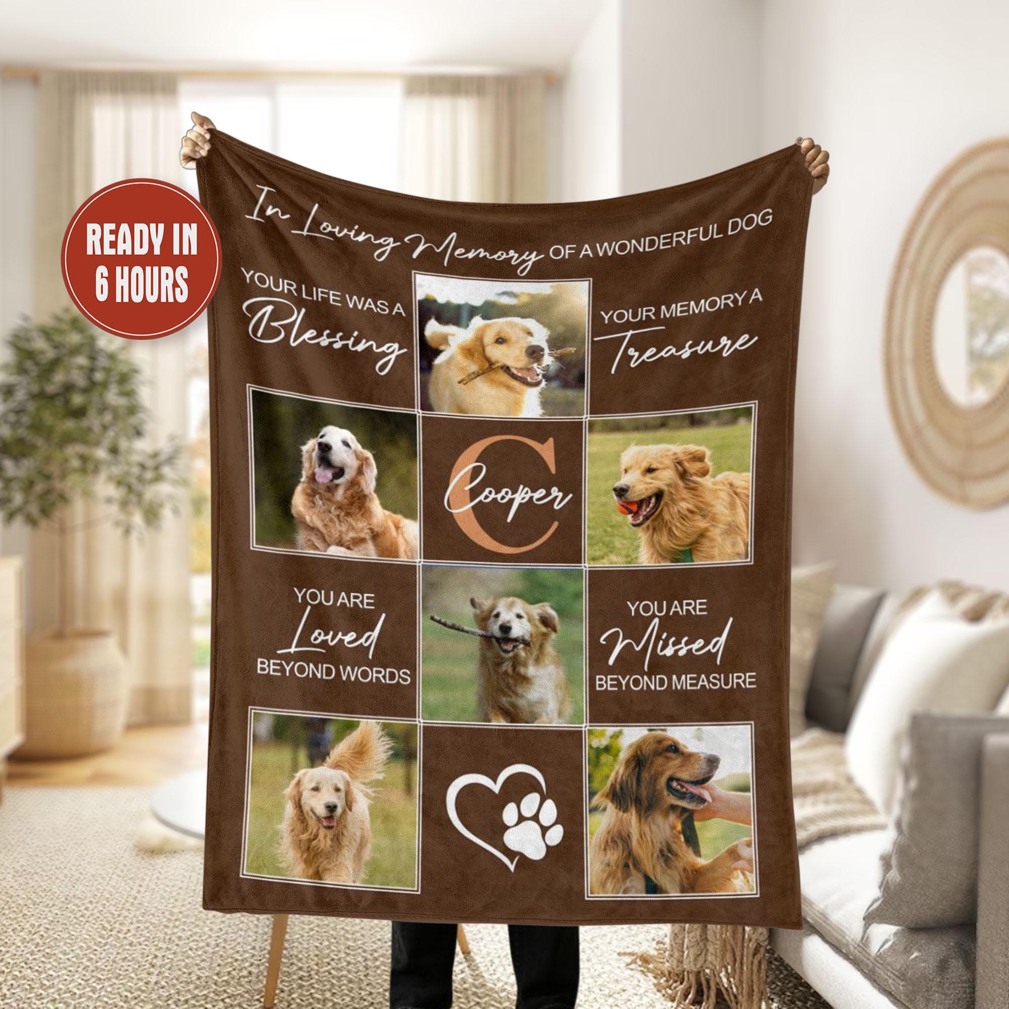 Personalized Dog Photos Memorial Blankets, Pet Sympathy Gift for Loss ...
