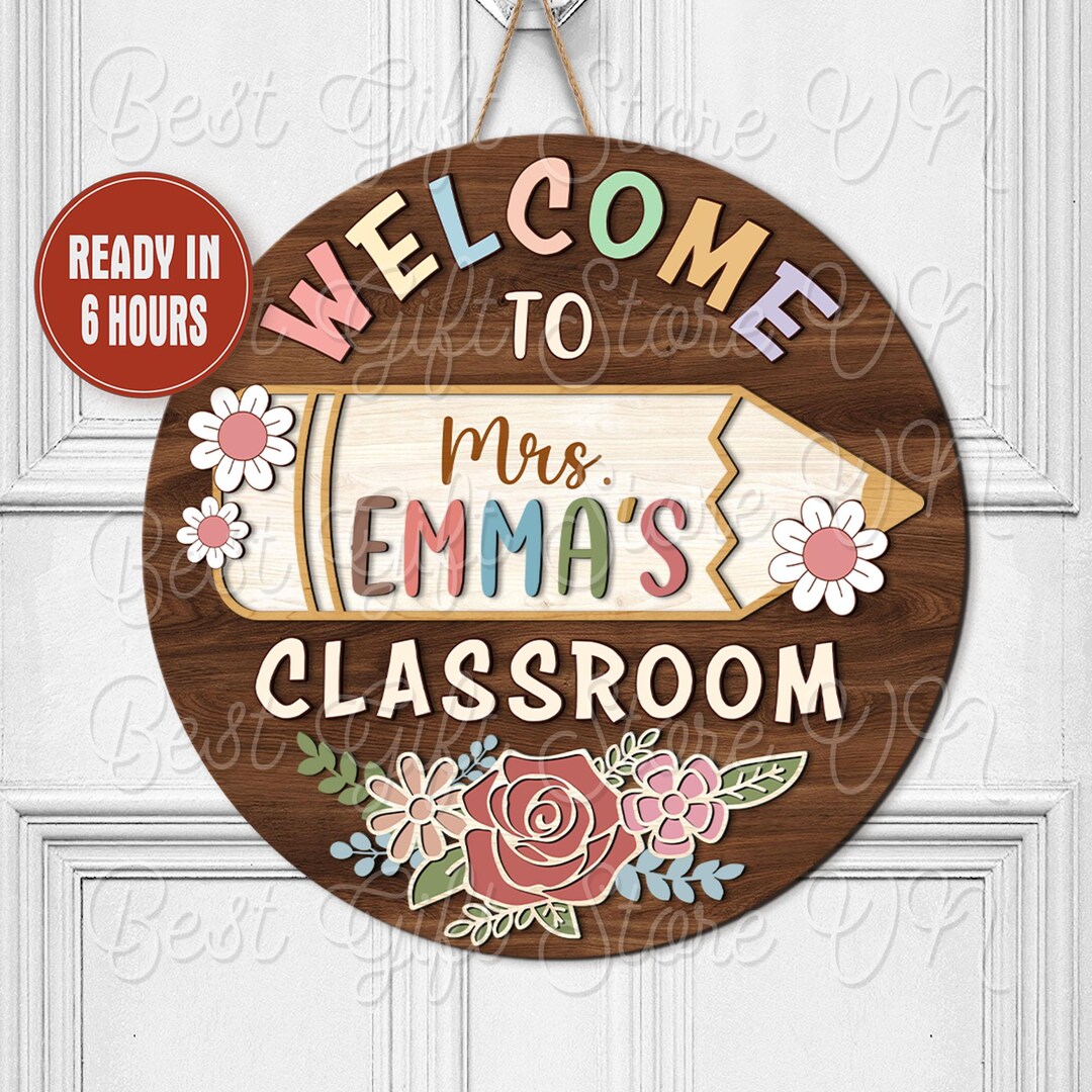 Personalized Teacher Door Sign Teacher Name Sign Welcome Sign Custom ...
