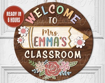 Gepersonaliseerde leraar deurbord aangepaste leraar geschenken leraar deurhanger terug naar school cadeau klas decor leraar naambord welkomstbord