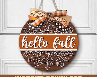 Hello Fall Sign Svg Files, Hello Fall Door Hanger Svg, Hello Fall Svg, Autumn Door Hanger Svg, Fall Welcome Sign Svg, Fall Laser Files Svg