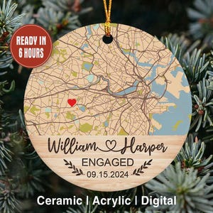 Décorations de Noël personnalisées avec carte de fiançailles, cadeaux d'anniversaire photo souvenir couple nouvellement fiancés, décoration de fiançailles premier Noël