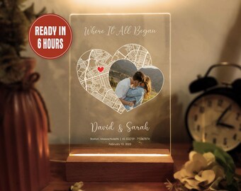 Personalized Where It All Began Night Light, Couple Photo Gifts, 1st Anniversary Gift, Valentine Gift for Him, Engagement Gift, Wedding Gift