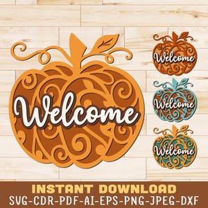 Pumpkin Welcome Sign Svg, Pumpkin Fall Sign Svg, Pumpkin Door Sign Svg, Pumpkin Door Hanger Svg, Fall Welcome Sign Svg, Fall Laser Files Svg
