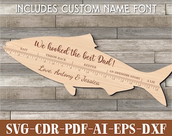 Vis liniaal SVG laserbestand Vaderdag SVG vismeting plaquette SVG vaderdag laservissen cadeau voor papa