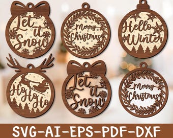 Adorno navideño personalizado SVG, paquete de adornos SVG, archivo de corte láser, adornos Glowforge SVG, Navidad Svg láser