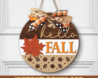 Fall Leaves Door Sign Svg, Hello Fall Porch Sign Svg, Falling Leaves Svg, Fall Door Hanger Svg, Fall Door Sign Svg, Fall Sign Svg Files
