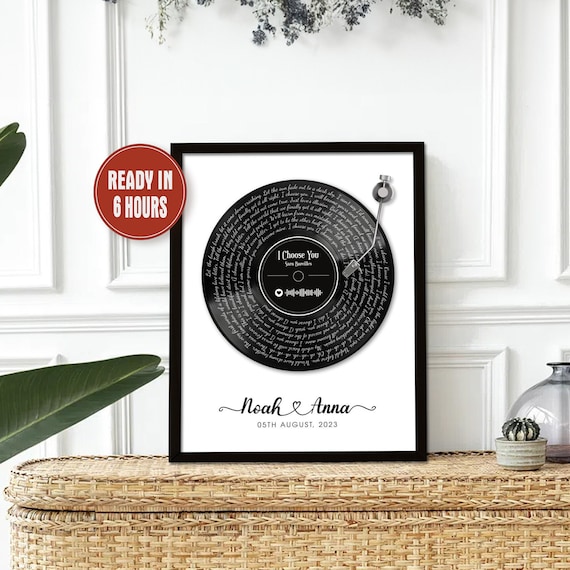 Custom Song Lyrics Vinyl Record Art Prints Personalized Wedding Song Art  1 Year Anniversary Gift Custom Song Lyrics framed canvas gift