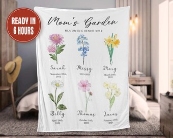 Mom's Garden, Personalized Mom's Garden Blanket, Mother's Day Gift, Mom Gifts, Gift For Mom, Watercolor Birth Flower, Mom Blanket