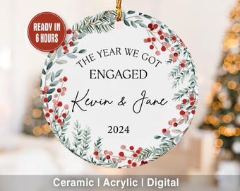 Personalized Engaged Christmas Ornaments, Couples Name Ornament, We Got Engaged Keepsake, First Christmas Engaged, Engagement Xmas Ornament