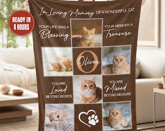 Personalized Cat Photos Memorial Blankets, Pet Sympathy Gift For Loss Of Cat, In Memory Of Cat Picture Blanket Keepsake Gifts For Cat Lovers