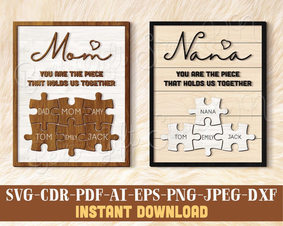 Custom Personalized Puzzle Led Light - Gift for Mother's Day/Mom - You are the piece that hold us together - Up to 7 Children main image 1