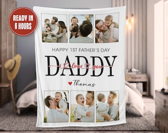 Personalized First Father's Day Photo Blanket, New Dad Gift