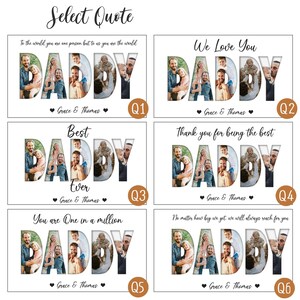 May include: A white framed print with the word "DADDY" in large letters, each letter filled with family photos. The print includes text options like "We Love You" and "Best Daddy Ever".