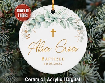 Personalized Baptism Ornament Gift For Girl Christening Ornament Goddaughter Gift Christening Cross Ornament