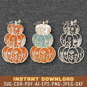 Pumpa Svg Laser, Glowforge Pumpa Svg, Svg Pumpa-fil, Laser Träpumpa, Höst Thanksgiving Dekor Svg, Blommig Staplad Pumpa Svg