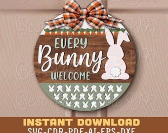 Easter Bunny Door Sign SVG, Round Easter Welcome Door Sign Svg, Easter Sign Svg, Easter Wood Cut Svg, Easter Sign Svg Easter Sign Laser File