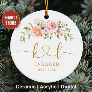 Décorations personnalisées avec prénom pour couples de fiançailles, cadeaux de date de fiançailles pour couples nouvellement fiancés, cadeaux de décoration de fiançailles pour le premier Noël