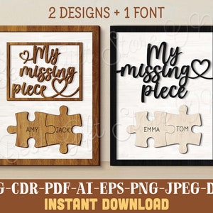 Mijn ontbrekende stuk teken SVG laserbestand Valentijnsdag puzzel teken laser gesneden bestand verjaardag cadeau SVG paar teken SVG minnaar laser gesneden bestand
