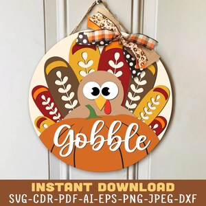 Gobble Turkey Door Sign Svg, Thanksgiving Door Sign Svg, Fall Door Hanger Svg, Fall Door Sign Svg, Fall SVG Files, Turkey Fall Sign Svg
