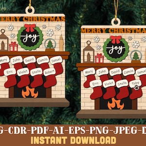 Pet Family Christmas Ornament Svg, Wooden Family Ornament With Pets Laser Cut, Christmas Family And Pets Svg File, Family Ornament Svg