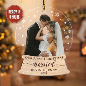 Personalized Our First Christmas Married Ornaments, Newlywed Mr And Mrs Ornaments From Photos Portrait, Just Married Wedding Ornament Gifts
