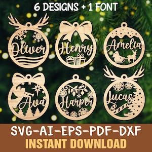 Christmas Ornament SVG Bundle Family Name Ornament SVG Laser File Ornaments Glowforg SVG Christmas Svg Laser