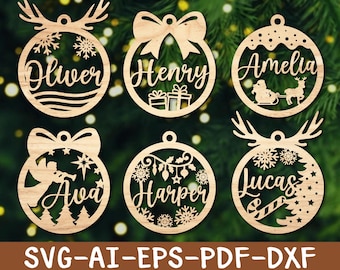 Christmas Ornament SVG Bundle Family Name Ornament SVG Laser File Ornaments Glowforg SVG Christmas Svg Laser