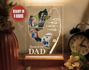 Personalisierte Hooked On Dad Angeln Nachtlicht Angeln Dad Geschenk zum Vatertag Geschenk für Papa Geburtstagsgeschenk für Papa Weihnachtsgeschenke