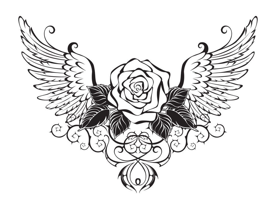 Rose With Wings Artistically Drawn, Blooming, Premium Files Instant