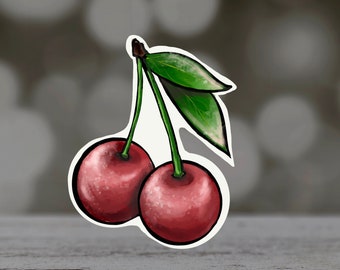 Cherry Sticker - Cherries -  fruit - water bottle stickers - waterproof sticker - laptop decal - Cherry art - Cherry - fruit stickers