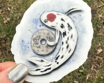 Koi Fish Sticker, water bottle sticker, laptop decal, waterproof sticker