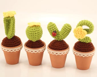 Hand Knit Cacti | Decor | LOVE | Valentine's Day | Couple | Gift for Her Him | Ornaments | Four pieces
