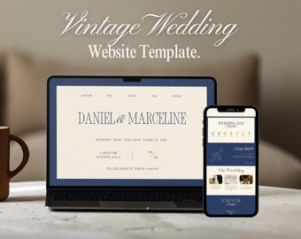 Vintage Wedding Website Template | Elegant Digital Invitation (Canva)
