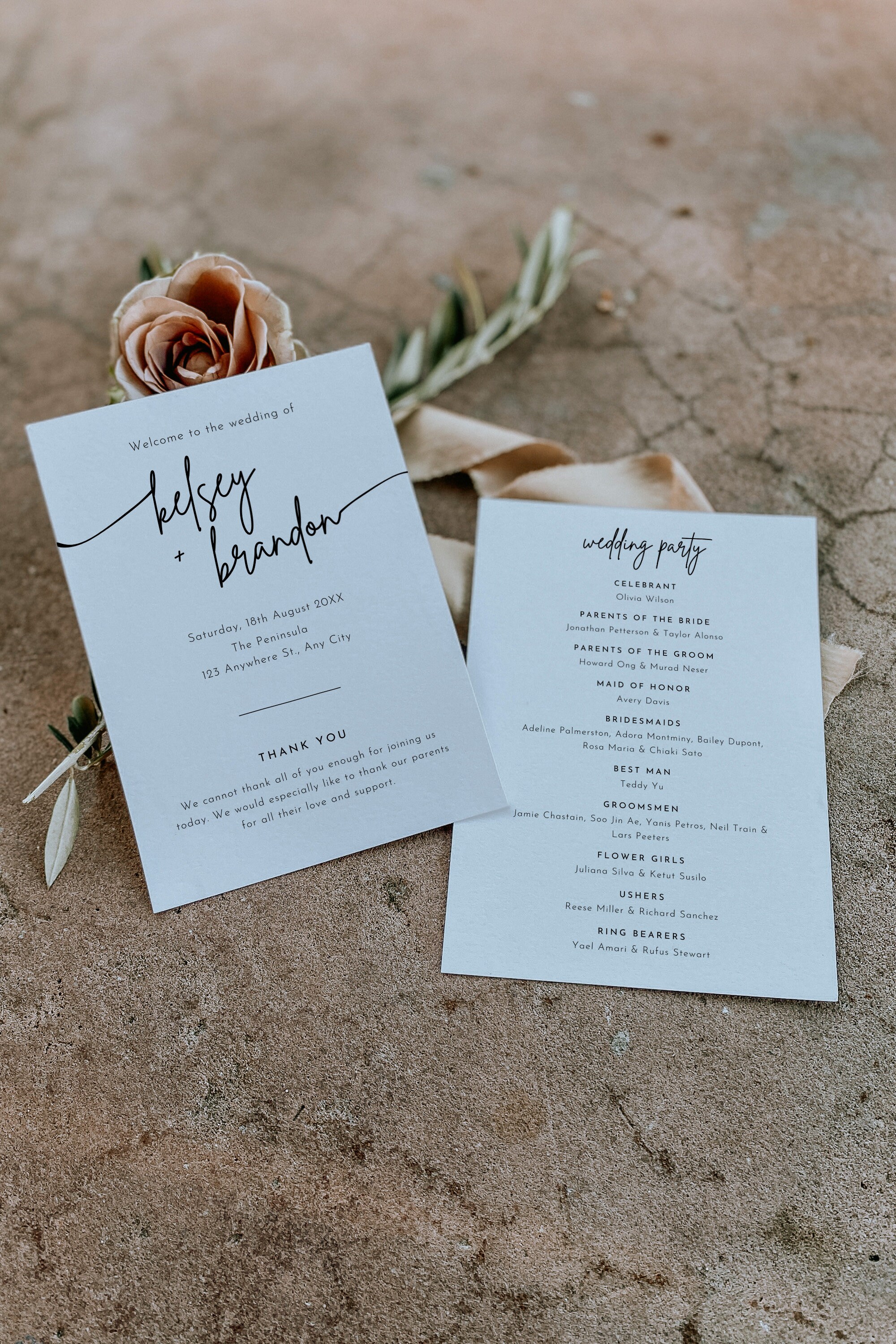 Wedding Program Template Modern Wedding Ceremony Timeline Editable ...
