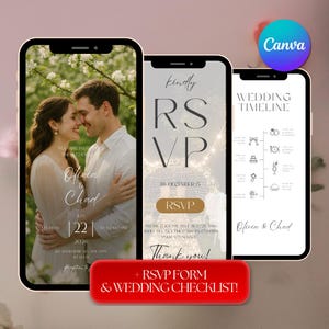 Editable Wedding Website Invitation: Modern Minimalist Design (Canva Template Digital Download)