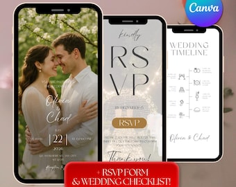 Editable Wedding Website Invitation: Modern Minimalist Design (Canva Template Digital Download)