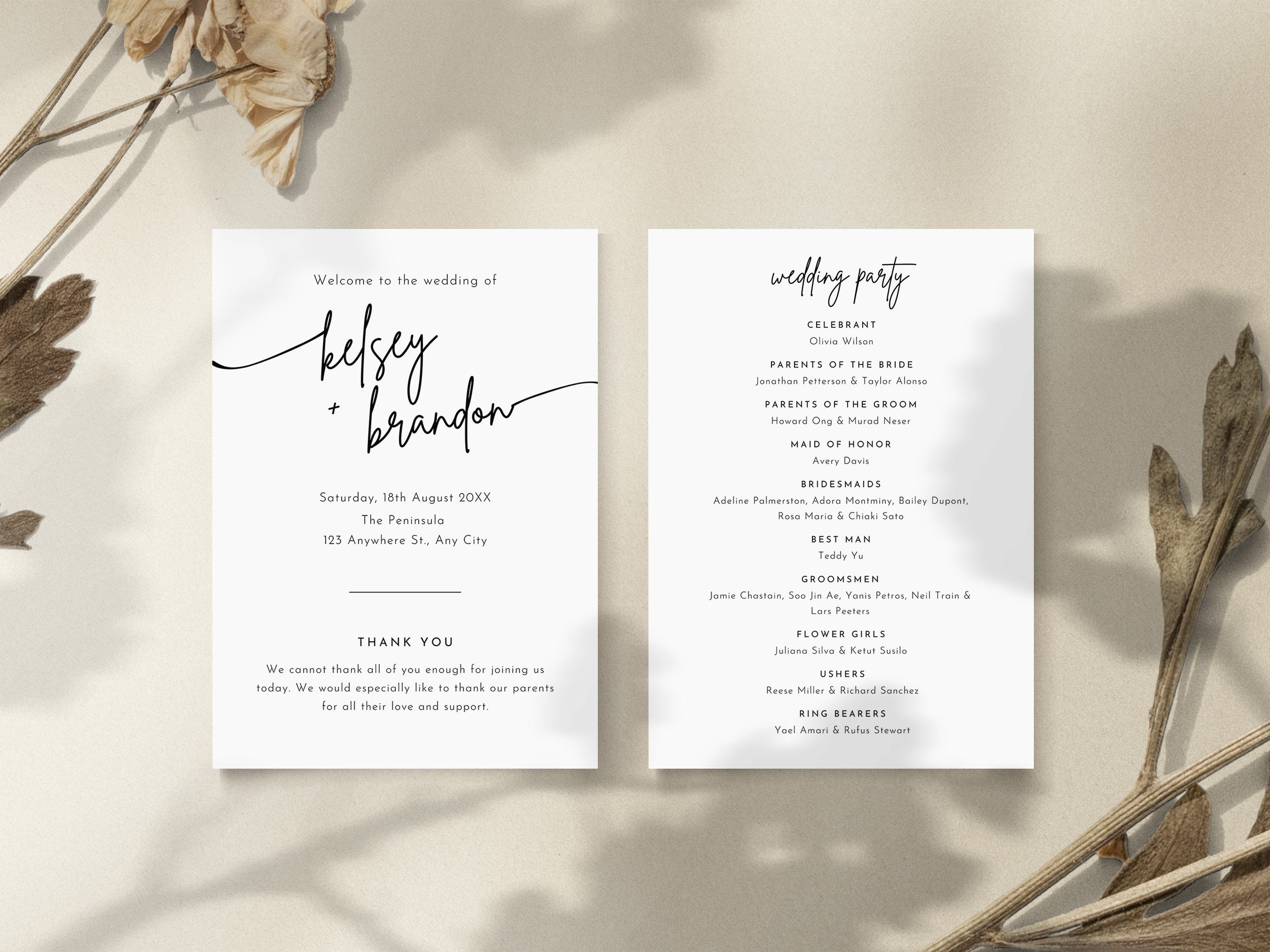 Wedding Program Template Modern Wedding Ceremony Timeline Editable ...