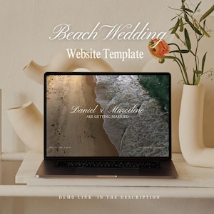 Modello di sito web per matrimonio sulla spiaggia / Invito digitale RSVP Canva (download digitale)
