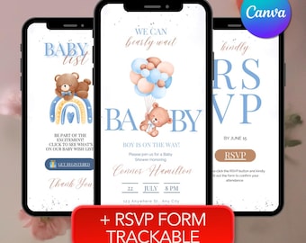 Editable Bear Baby Shower Invitation: Digital RSVP Website Invite