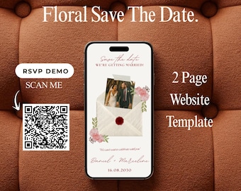 Floral Wedding Website Template Canva | Digital Save the Date Invitation