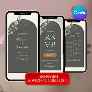 Sage Green Wedding Website Invitation: RSVP & Registry (Digital Template, Canva Edit)