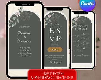Sage Green Wedding Website Invitation: RSVP & Registry (Digital Template, Canva Edit)