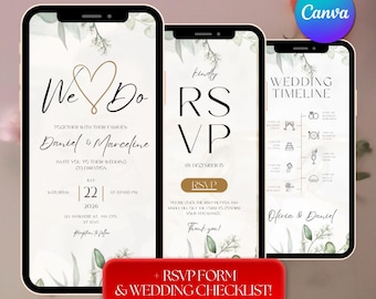 Sage Green Wedding Website Invitation Template, Trackable RSVP (Digital)
