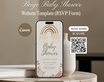 Neutral Baby Shower Website Invitation, Canva Template (Digital Download)