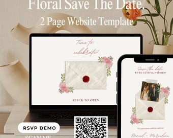Floral Wedding Website Template | Canva Editable Save the Date (Digital)
