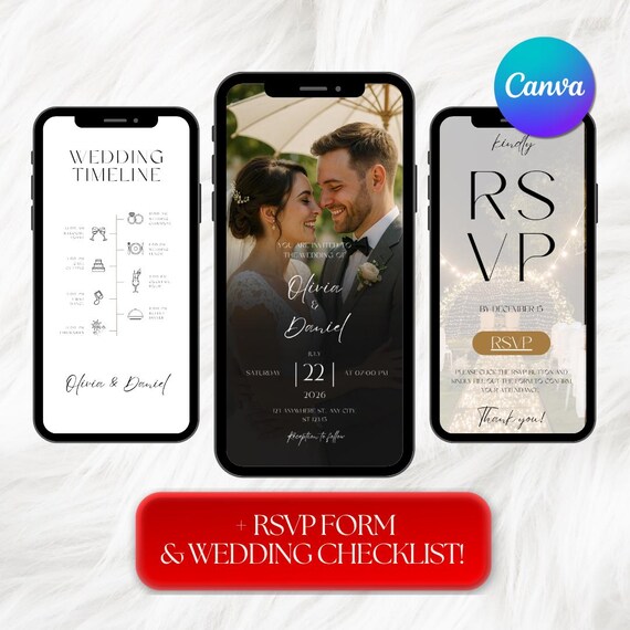 Animated Wedding Invitation Website Template: Customizable RSVP (Digital Download)